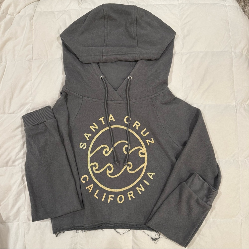 Cropped Gray Hoodie with Santa Cruz Logo